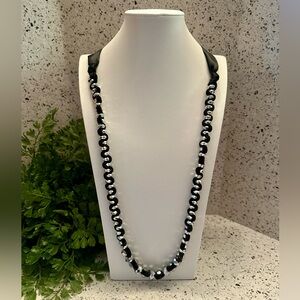 CHICO’S black ribbon and silver bead necklace